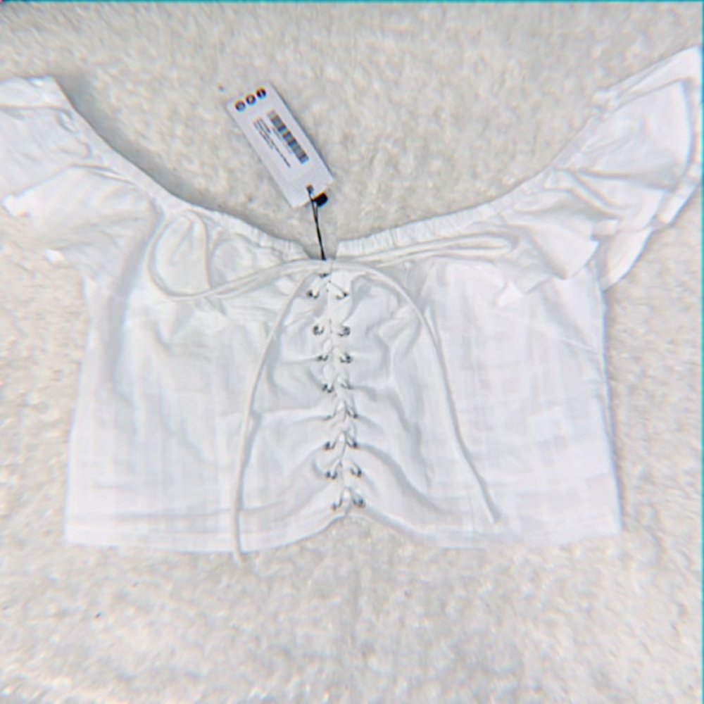 BooHoo Striped Cotton Feel Lace Up Bardot Crop Top